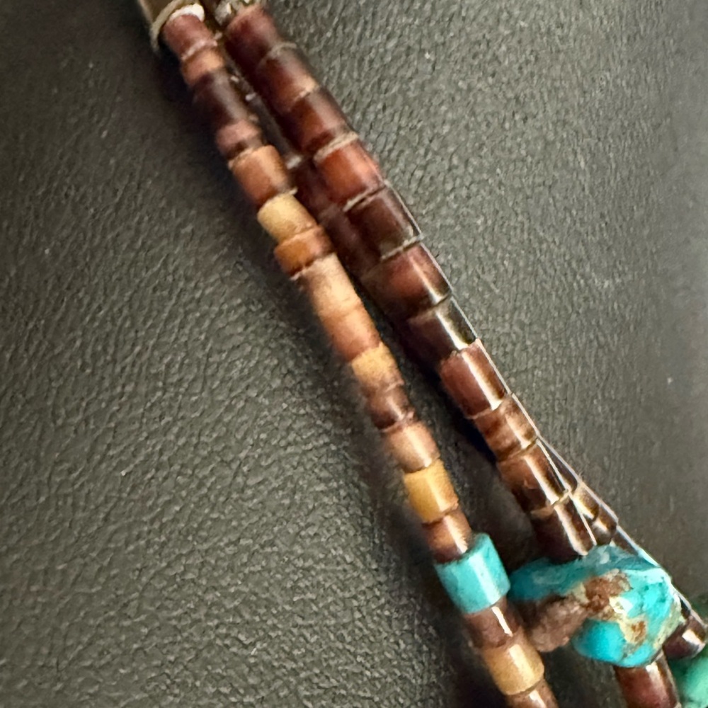 Vintage 3 Strand Turquoise Sterling Necklace - Picture 8 of 15